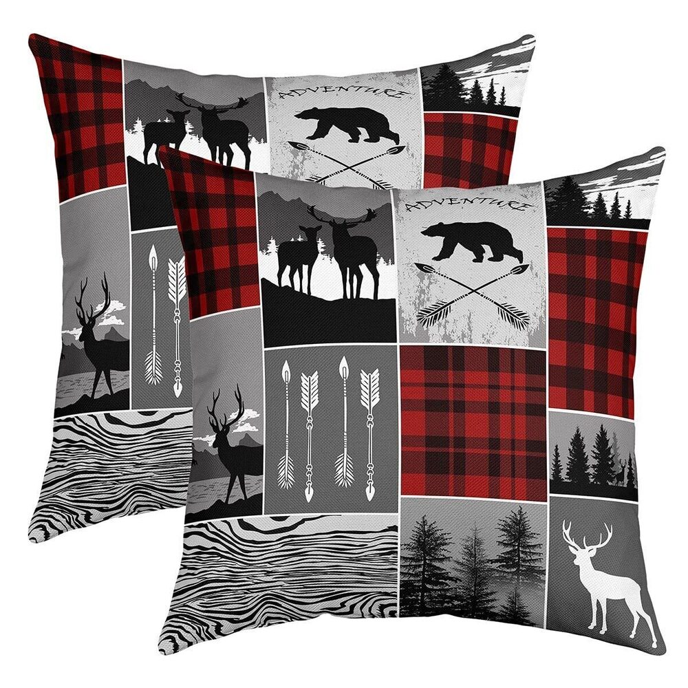 8066 Retro Rustic Lodge Cushion Covers, Bear Moose Deer Throw Pillow Covers